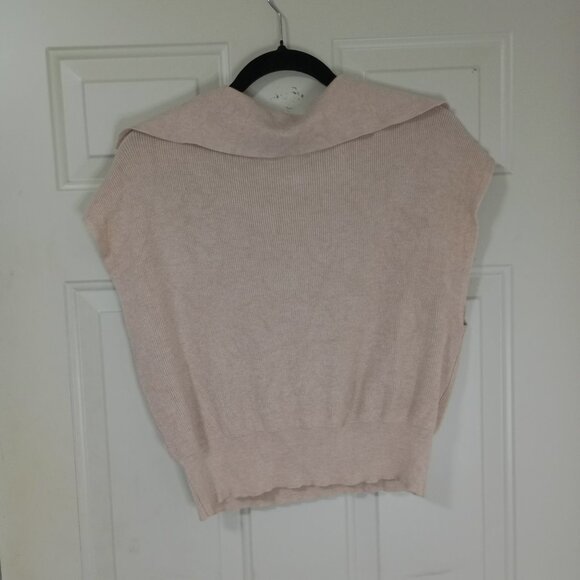 Pink Rose S Sweatshirts Top Beige Knit Sleeveless With Collar Womens L - Picture 7 of 9